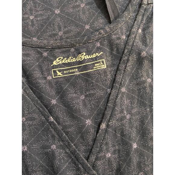 EDDIE BAUER Outdoor Navy Print Surplice Tie Back Midi Dress LARGE 100% Cotton - Picture 6 of 7